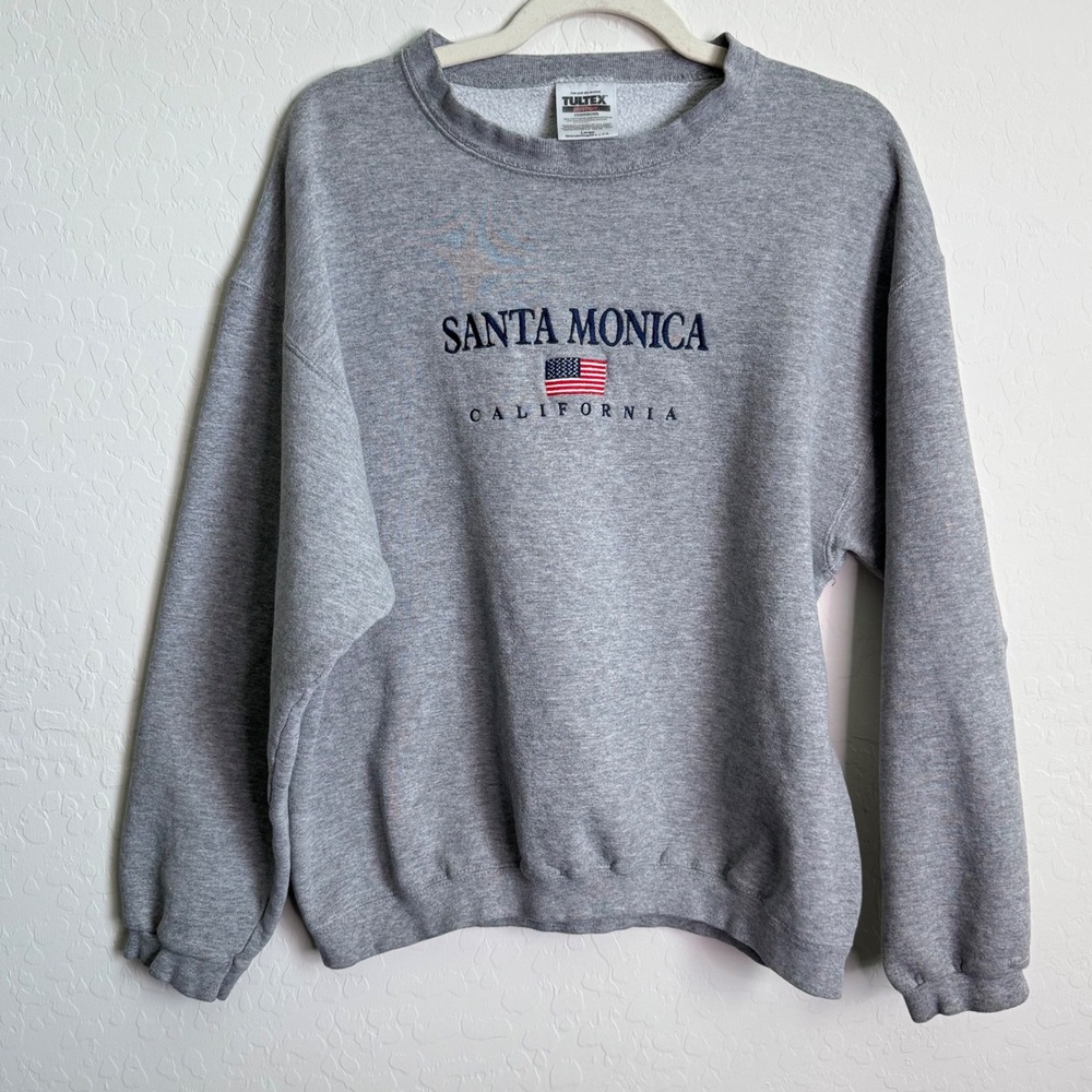 VTG‎ Santa Monica California Embroidered Sweatshirt Gray Large USA Gorpcore